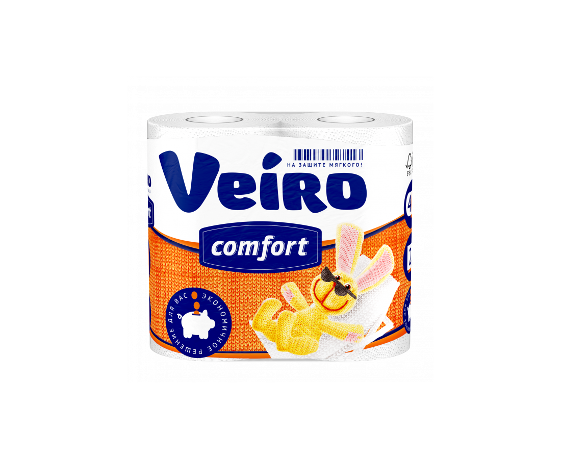 Veiro Comfort, 2-сл.. 4шт. Veiro Comfort т/б 2х-сл. Белая. Туалетная бумага евро стандарт 4 шт. 2х-сл. Белая. Туал. Бумага Вейро двухсл. «Домашняя» 4 рул.